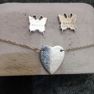 Gucci butterfly earrings and Gucci heart bracelet